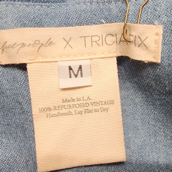 Free People Tricia Fix Split Denim Vest Halter Top Women’s Blue Size Medium - Picture 9 of 12